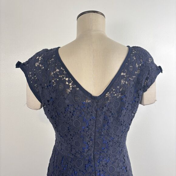 Nanette Lepore Womens 10 Around the World Sheath Dress Navy Blue Lace Bow Detail - Picture 6 of 10